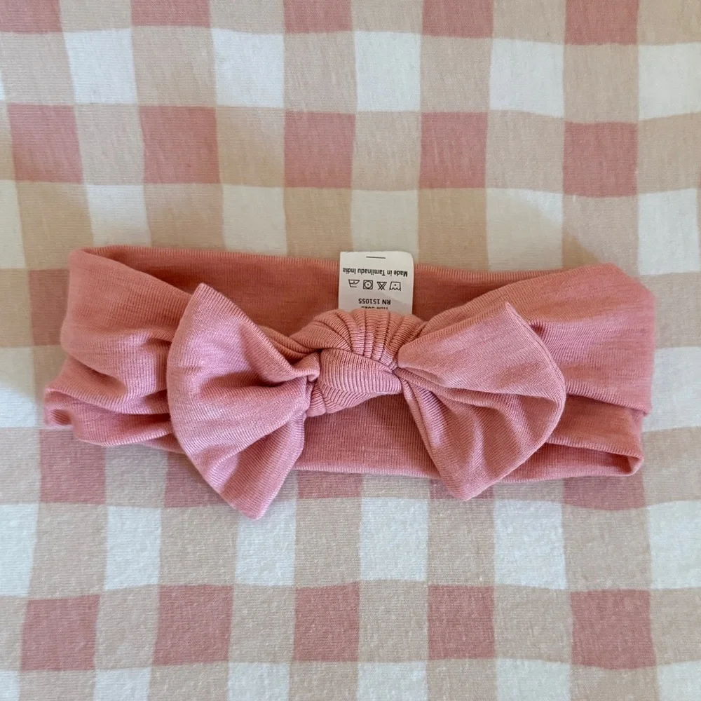Copper Pearl Knit Baby Headband Bow